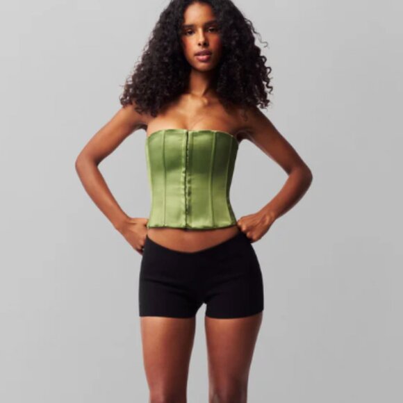 Danielle Guizio Satin Corset Top – Green / Size S - Picture 2 of 10